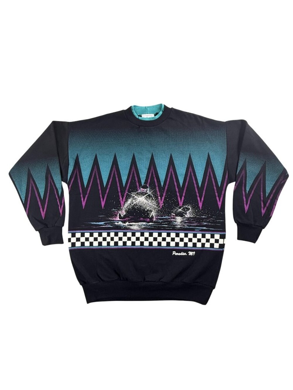 Vintage Artisans Sweatshirt Mens XL Black Water Ski Graphic Fleece USA 90s AOP